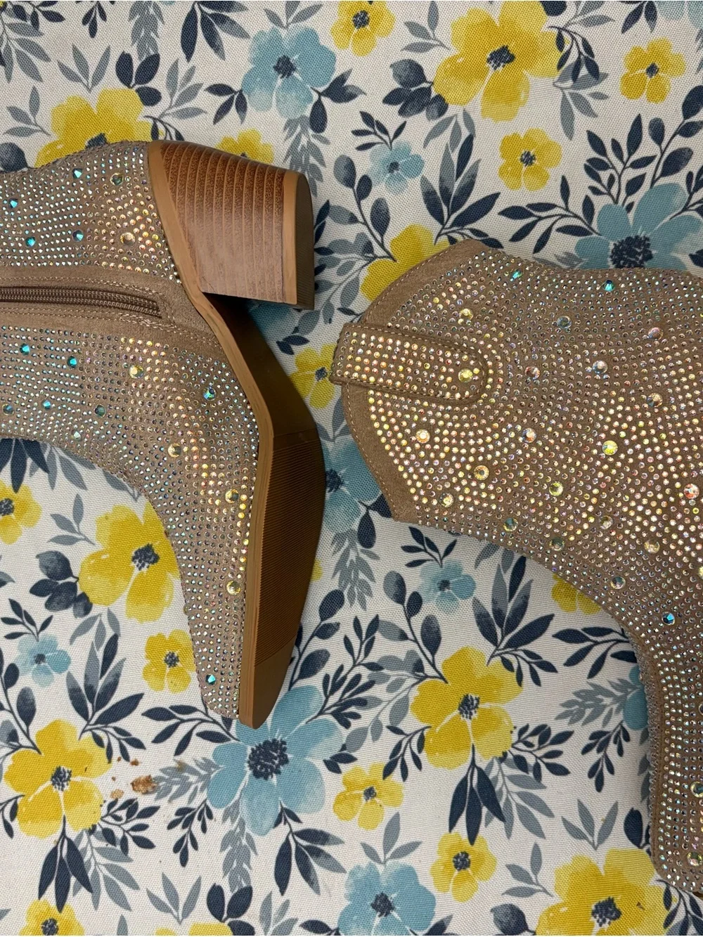 Embellished Taupe Ankle Boots with Block Heel